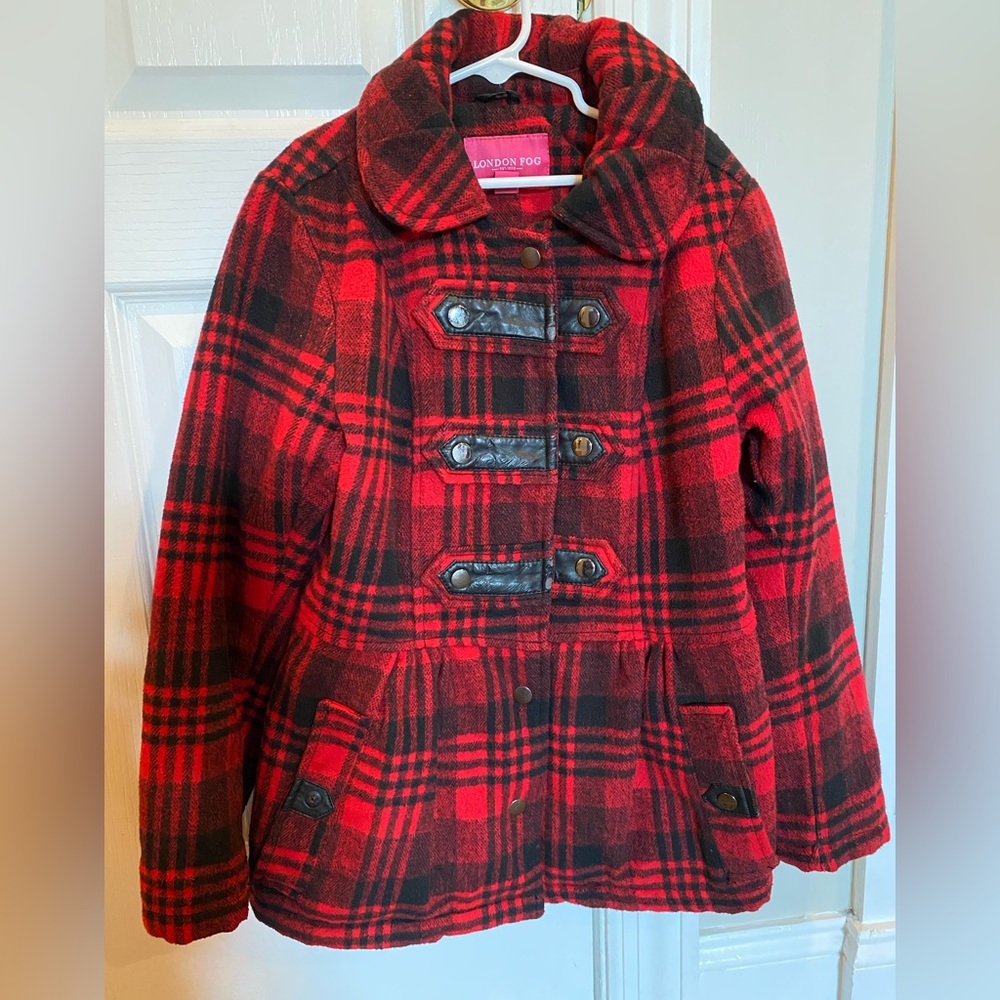 Red plaid girls coat